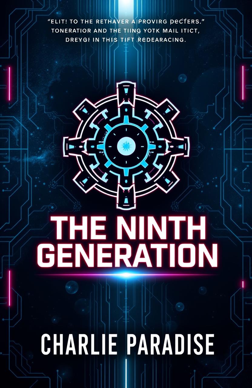 A captivating book cover design for the science fiction novel "The Ninth Generation", featuring an abstract graphical logo that symbolizes futuristic themes and innovation