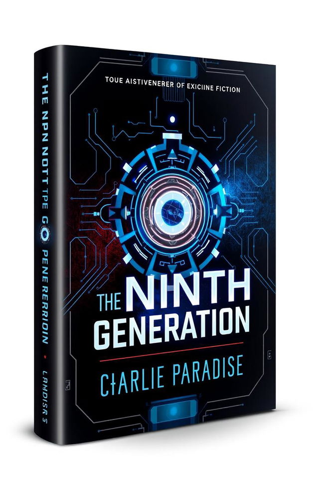 A captivating book cover design for the science fiction novel "The Ninth Generation", featuring an abstract graphical logo that symbolizes futuristic themes and innovation