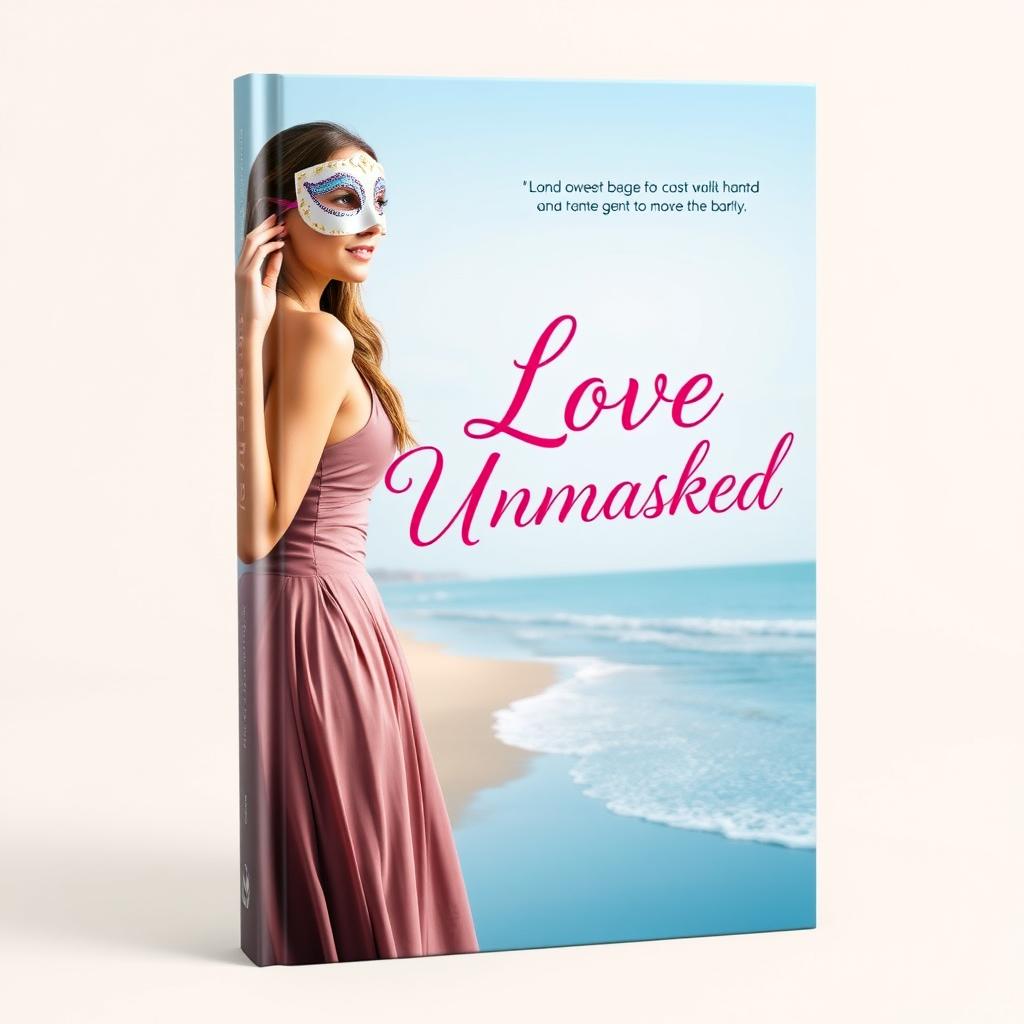 A book cover design for "Love Unmasked", featuring a soft gradient blue background representing a coastal city