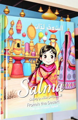 A colorful and imaginative book cover depicting a young girl named Salma exploring a vibrant cultural exhibition