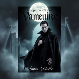 A captivating book cover design featuring a striking vampire character, standing dramatically against a dark, gothic backdrop