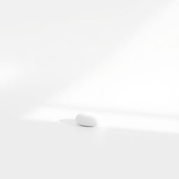 A minimalist scene featuring a white background with a single, elegant white object, such as a smooth, round stone or a delicate flower