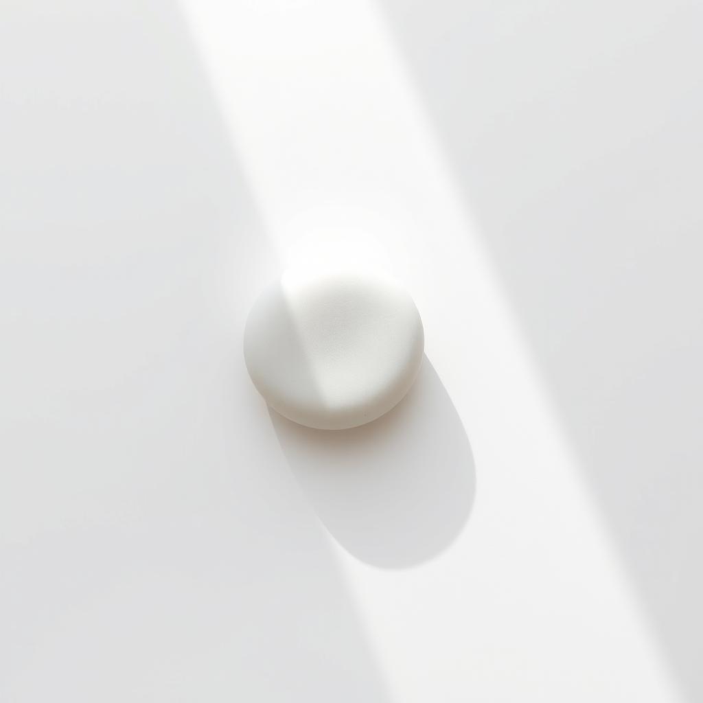 A minimalist scene featuring a white background with a single, elegant white object, such as a smooth, round stone or a delicate flower