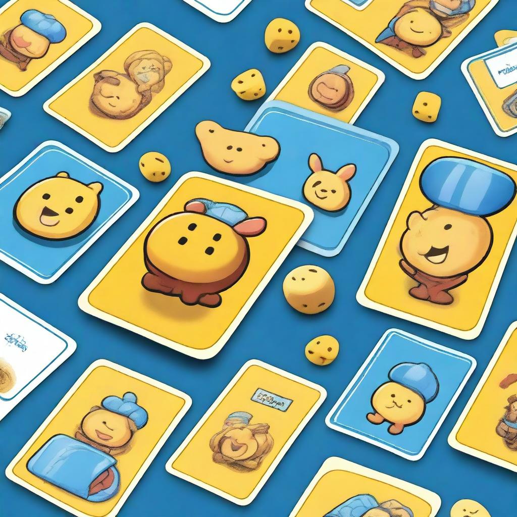 Create a playful cartoon-style card game background that uses a clear, eye-catching blend of blue and yellow