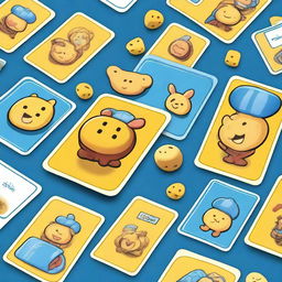 Create a playful cartoon-style card game background that uses a clear, eye-catching blend of blue and yellow