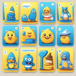 Create a playful cartoon-style card game background that uses a clear, eye-catching blend of blue and yellow