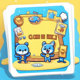 Create a playful cartoon-style card game background that uses a clear, eye-catching blend of blue and yellow