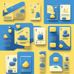 Generate a crisp and cartoon-styled background for a card game using only clean lines in blue and yellow for design elements