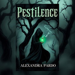 A captivating and eerie book cover design for 'Pestilence' by Alexandra Pardo