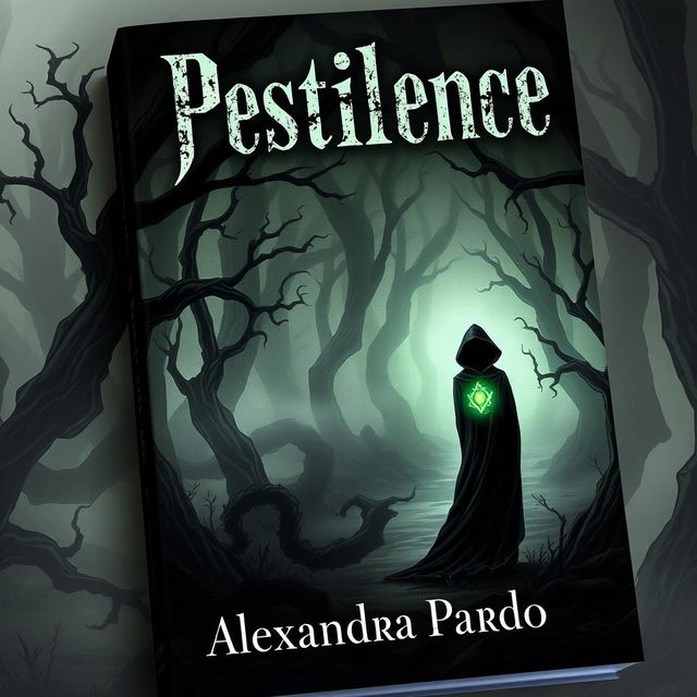 A captivating and eerie book cover design for 'Pestilence' by Alexandra Pardo