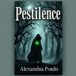 A captivating and eerie book cover design for 'Pestilence' by Alexandra Pardo