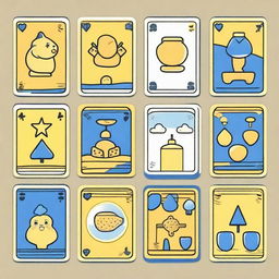 Generate a crisp and cartoon-styled background for a card game using only clean lines in blue and yellow for design elements