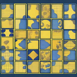 Create a border of repeating pattern of blue and yellow cells along the edges of a card game