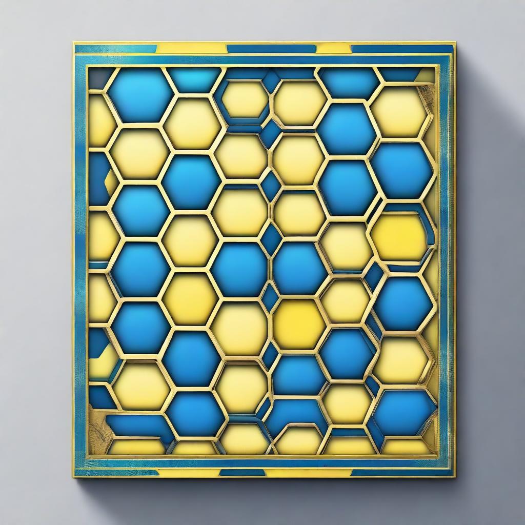 Create a border of repeating pattern of blue and yellow cells along the edges of a card game