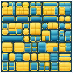 Develop a rectangular game card design with a border of repeating pattern of blue and yellow cells transitioning with a gradient effect