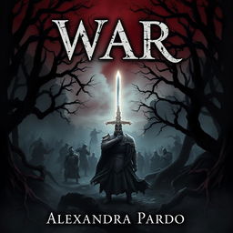 A hauntingly intricate book cover design for 'War' by Alexandra Pardo, reminiscent of the style used in 'Pestilence