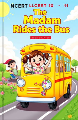 A vibrant cartoonish book cover for the NCERT class 10 chapter 'The Madam Rides the Bus'