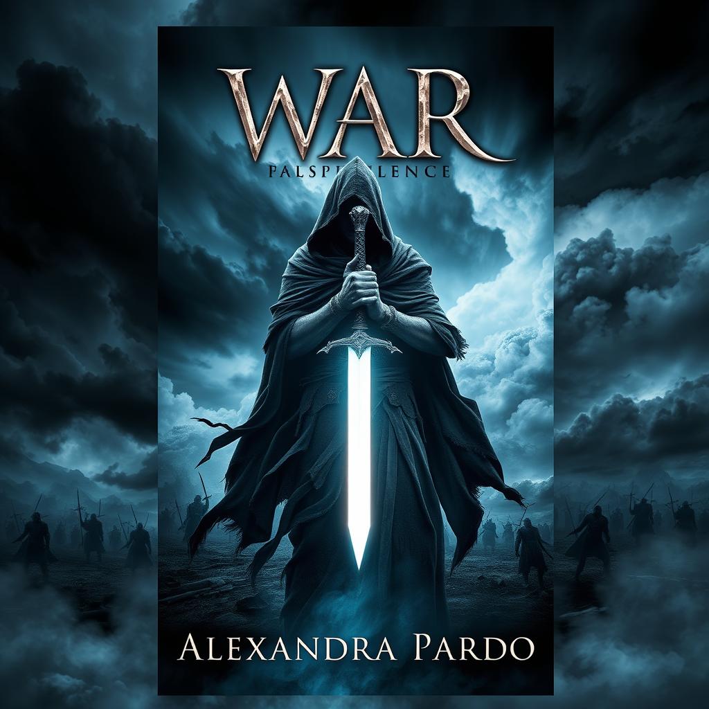 A captivating book cover design for 'War' by Alexandra Pardo, inspired by the stylistic elements of the last 'Pestilence' cover