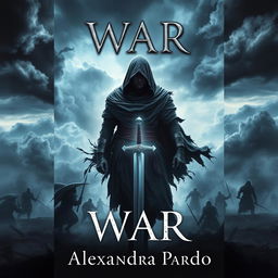 A captivating book cover design for 'War' by Alexandra Pardo, inspired by the stylistic elements of the last 'Pestilence' cover