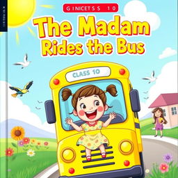 A colorful and whimsical cartoonish book cover for the NCERT class 10 chapter 'The Madam Rides the Bus'