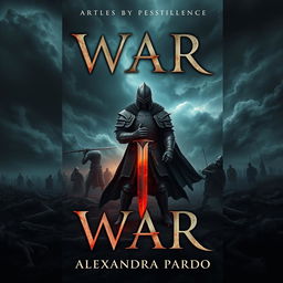 A striking and atmospheric book cover design for 'War' by Alexandra Pardo, following the stylistic cues of the latest 'Pestilence' cover