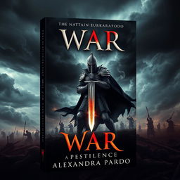 A striking and atmospheric book cover design for 'War' by Alexandra Pardo, following the stylistic cues of the latest 'Pestilence' cover