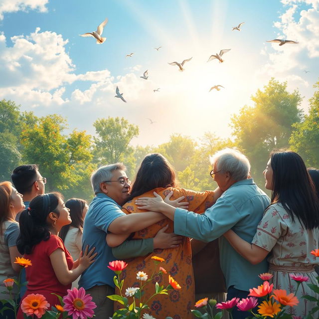 A serene and uplifting scene depicting the theme of forgiveness and spiritual freedom