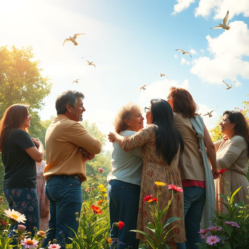 A serene and uplifting scene depicting the theme of forgiveness and spiritual freedom