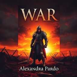 A visually captivating book cover design for 'War' by Alexandra Pardo, featuring a dramatic landscape that hints at a fierce battle