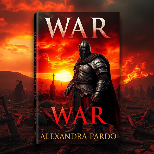 A visually captivating book cover design for 'War' by Alexandra Pardo, featuring a dramatic landscape that hints at a fierce battle