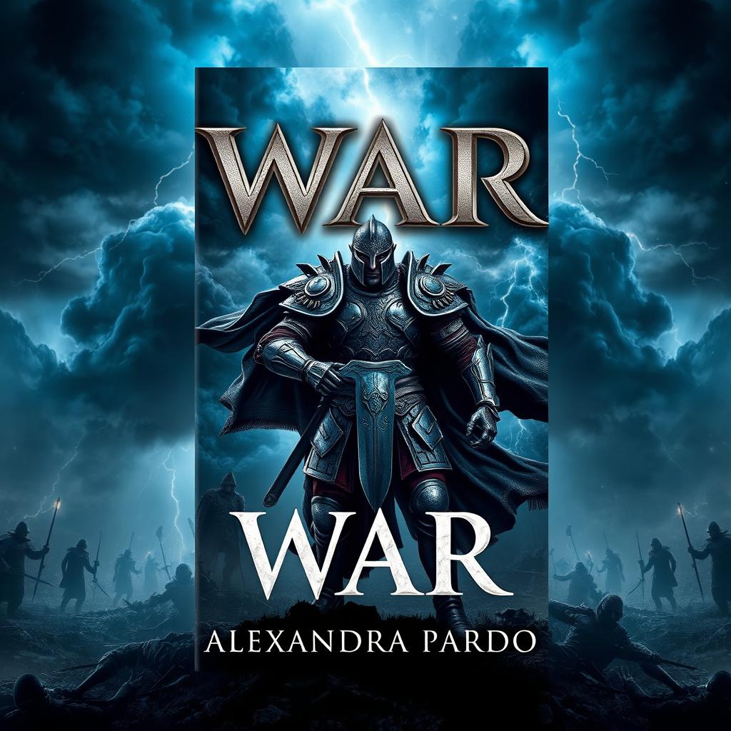 An engaging book cover design for 'War' by Alexandra Pardo, showcasing a striking battlefield scene