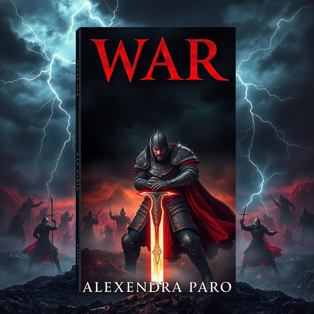 A captivating and dramatic book cover design for 'War' by Alexandra Pardo, inspired by the aesthetic of the 'Pestilence' cover