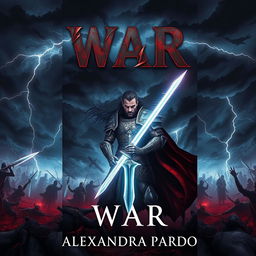 A captivating and dramatic book cover design for 'War' by Alexandra Pardo, inspired by the aesthetic of the 'Pestilence' cover