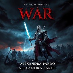 A captivating and dramatic book cover design for 'War' by Alexandra Pardo, inspired by the aesthetic of the 'Pestilence' cover