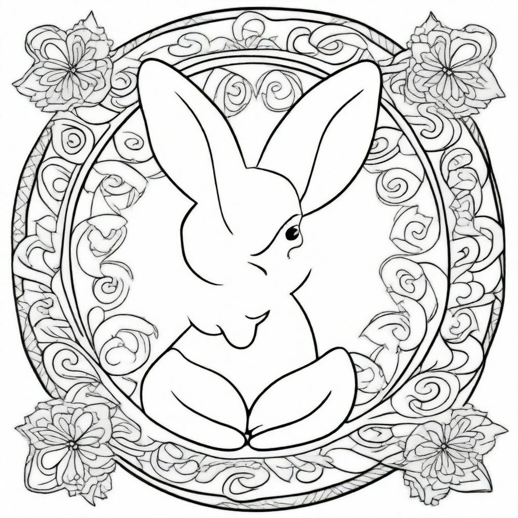 Design a coloring page with a mandala featuring an Easter bunny theme