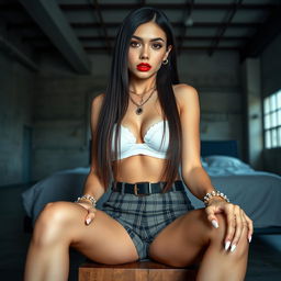 A 22-year-old slender brunette with long straight hair, 5'6" tall and weighing 90 pounds, features a long torso, wide hips, and long legs