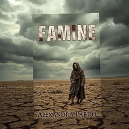 An evocative book cover design for 'Famine' by Alexandra Pardo, portraying a haunting and desolate landscape