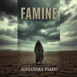 An evocative book cover design for 'Famine' by Alexandra Pardo, portraying a haunting and desolate landscape