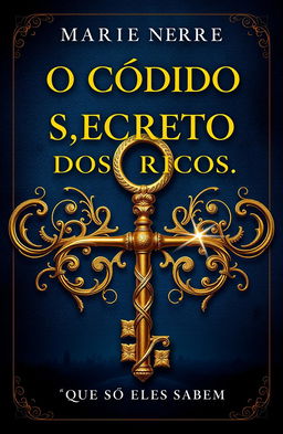 An enigmatic and visually stunning book cover design for 'O Código Secreto dos Ricos, O Que Só Eles Sabem', featuring a luxurious golden key intertwined with intricate patterns symbolizing wealth and secrets