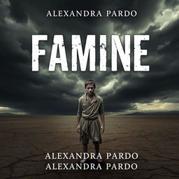 An evocative book cover design for 'Famine' by Alexandra Pardo, depicting a stark and haunting landscape