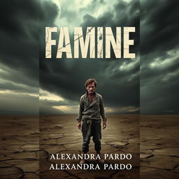 An evocative book cover design for 'Famine' by Alexandra Pardo, depicting a stark and haunting landscape