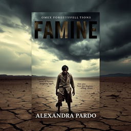 An evocative book cover design for 'Famine' by Alexandra Pardo, depicting a stark and haunting landscape