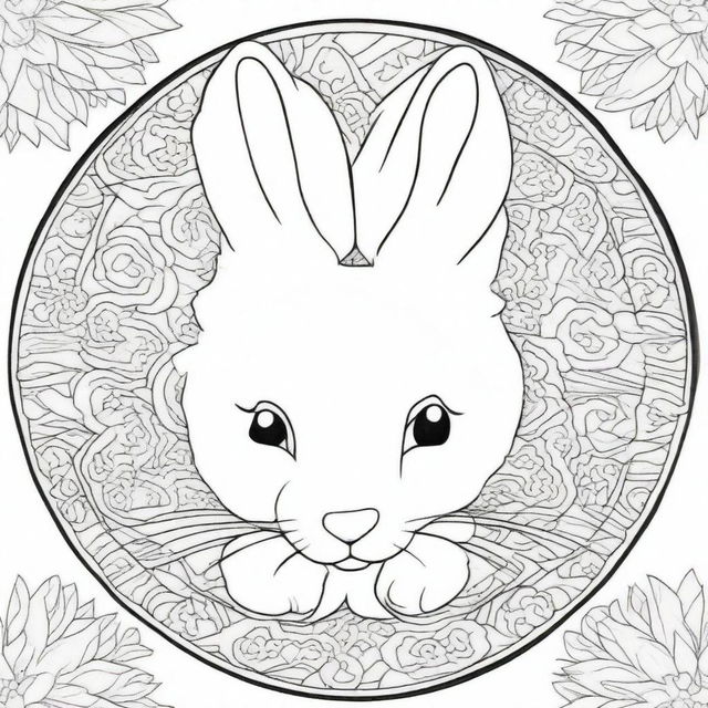 Design a coloring page with a mandala featuring an Easter bunny theme