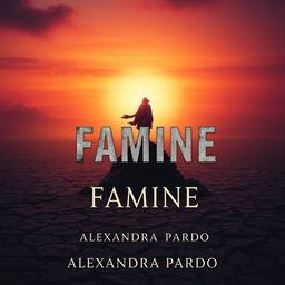 A captivating book cover design for 'Famine' by Alexandra Pardo, featuring a surreal depiction of a barren wasteland