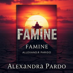 A captivating book cover design for 'Famine' by Alexandra Pardo, featuring a surreal depiction of a barren wasteland
