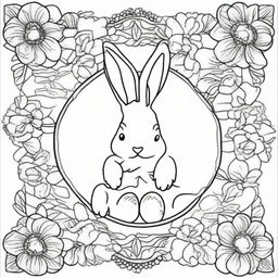 Craft a coloring page featuring a mandala with the Easter bunny as the central theme