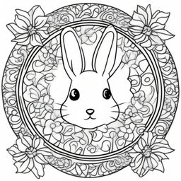 Craft a coloring page featuring a mandala with the Easter bunny as the central theme