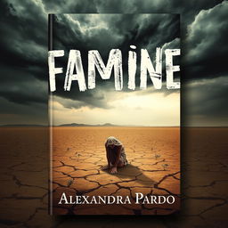 An evocative book cover design for 'Famine' by Alexandra Pardo, featuring a striking contrast between life and desolation