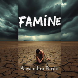 An evocative book cover design for 'Famine' by Alexandra Pardo, featuring a striking contrast between life and desolation