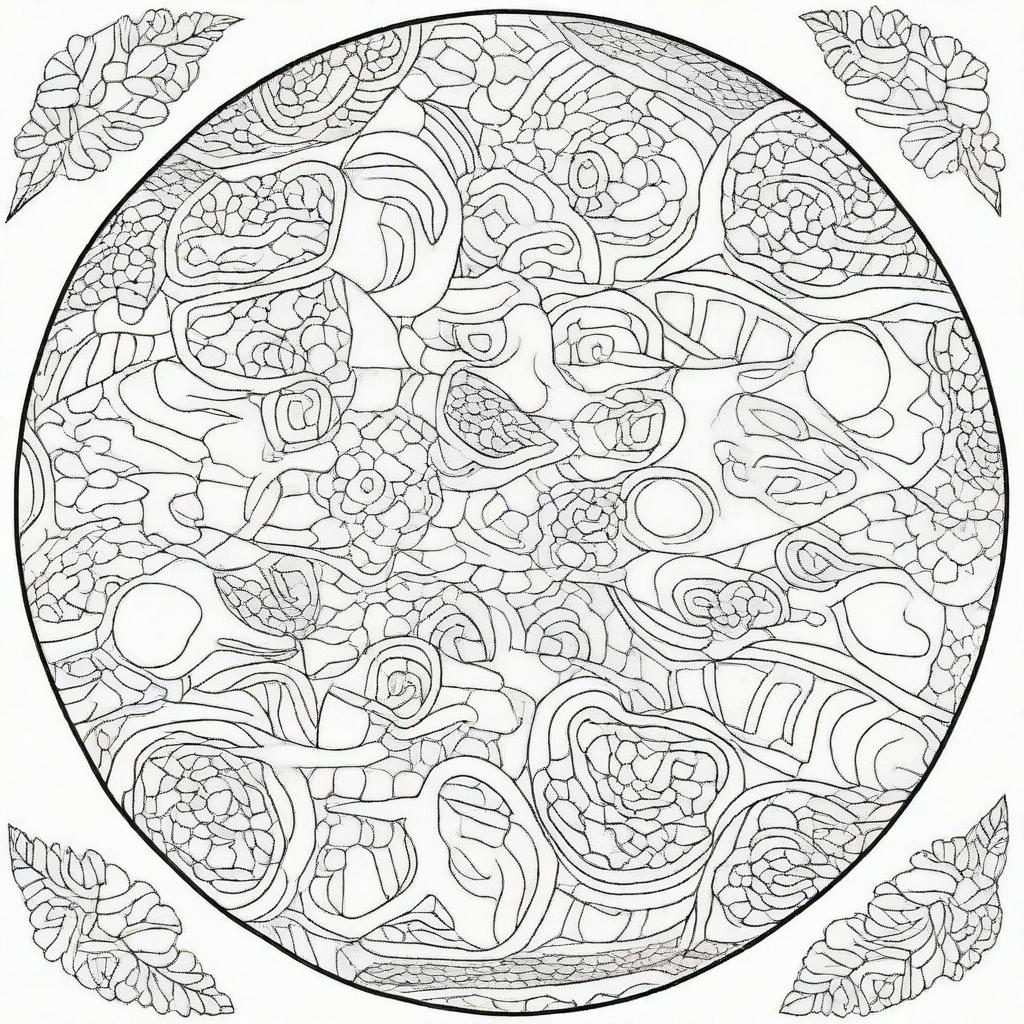 Design a coloring page featuring a mandala composed of intricately patterned dinosaur eggs